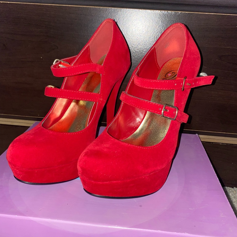 Elegant Red Double Strap Heels